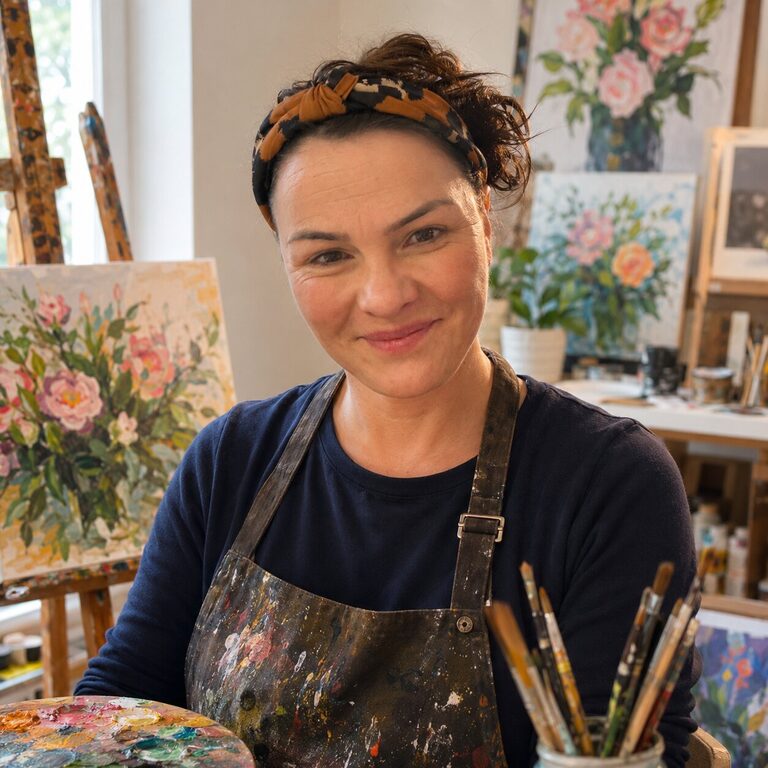 Nada Kowalski painting at her easel