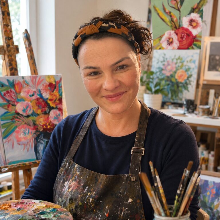 Nada Kowalski painting at her easel